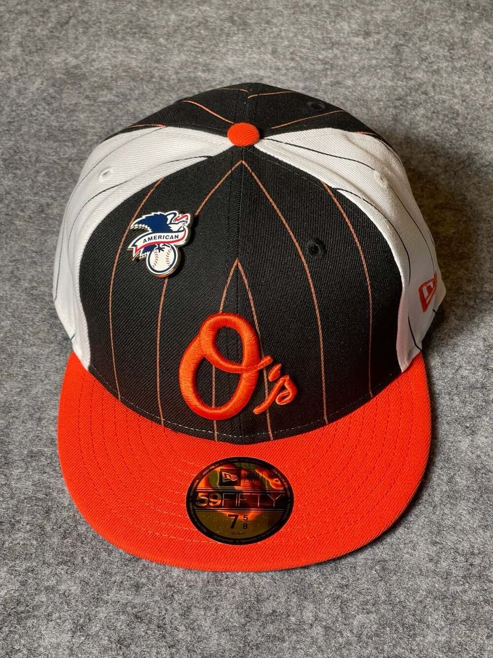 New Era Baltimore Orioles 59FIFTY Fitted Hat Pinstripes and American League Pin